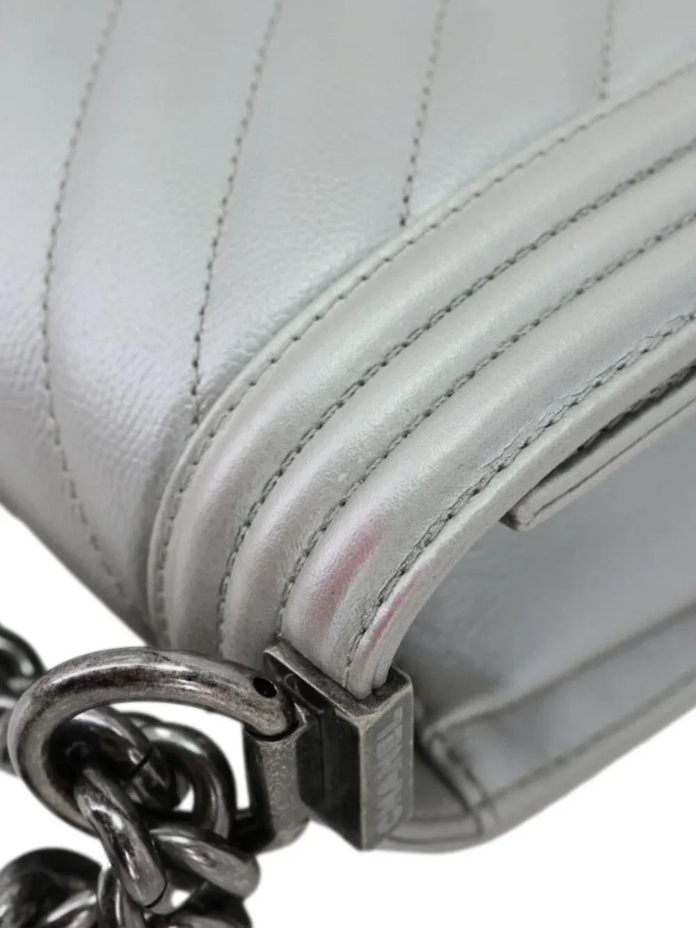 Chanel Boy Flap Medium Chevron Quilted Metallic Caviar Leather Crossbody Bag Si